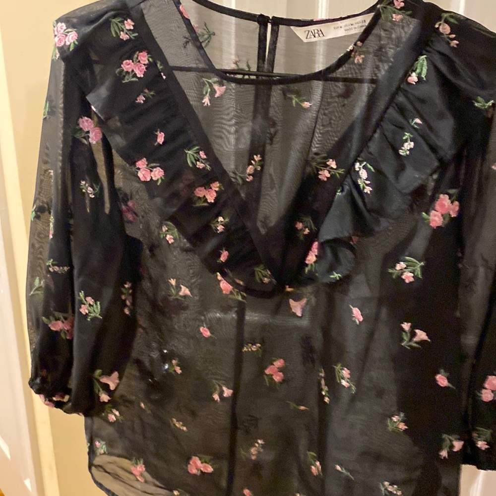 NWOT Zara sheer floral embroidered top